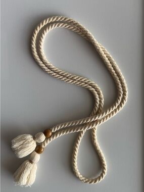 Natural Cream Rope Tassel Belt with Wooden Beads